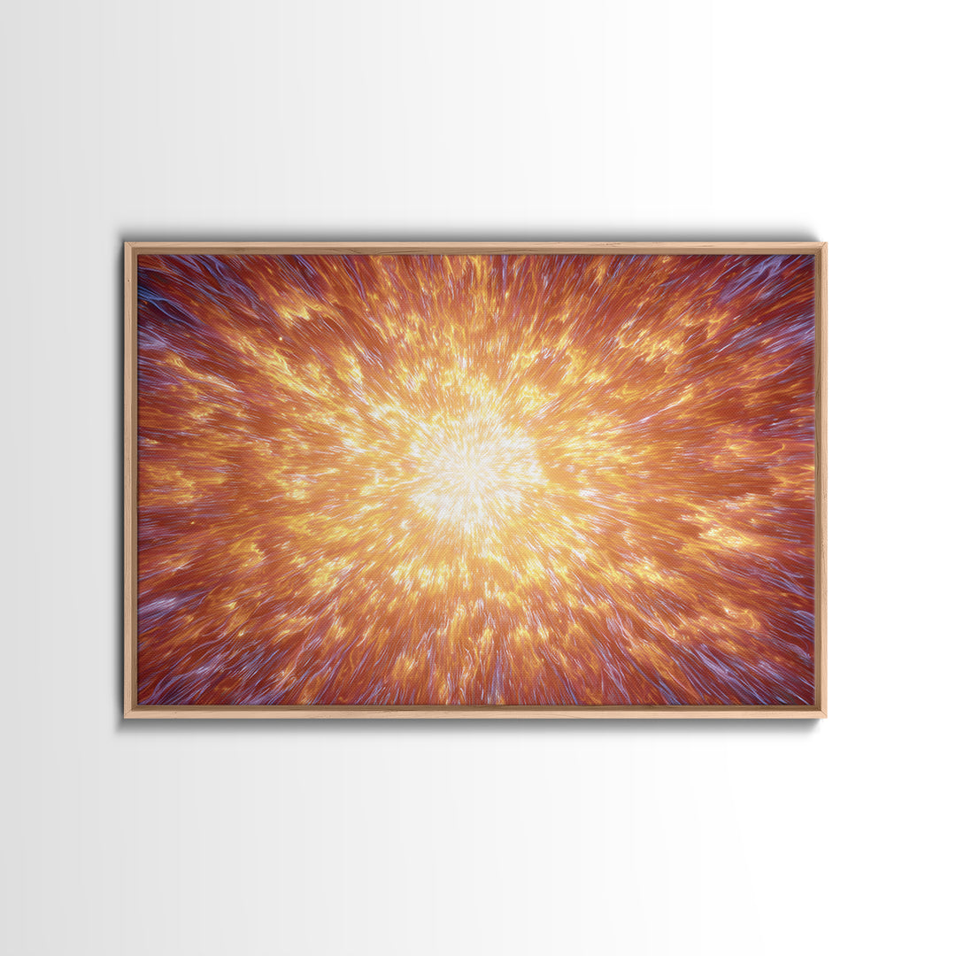 Fiery Cosmic Explosion Canvas Print, Bright Abstract Art, Orange Starburst Wall Art, Modern Space Poster, Statement Home Decor