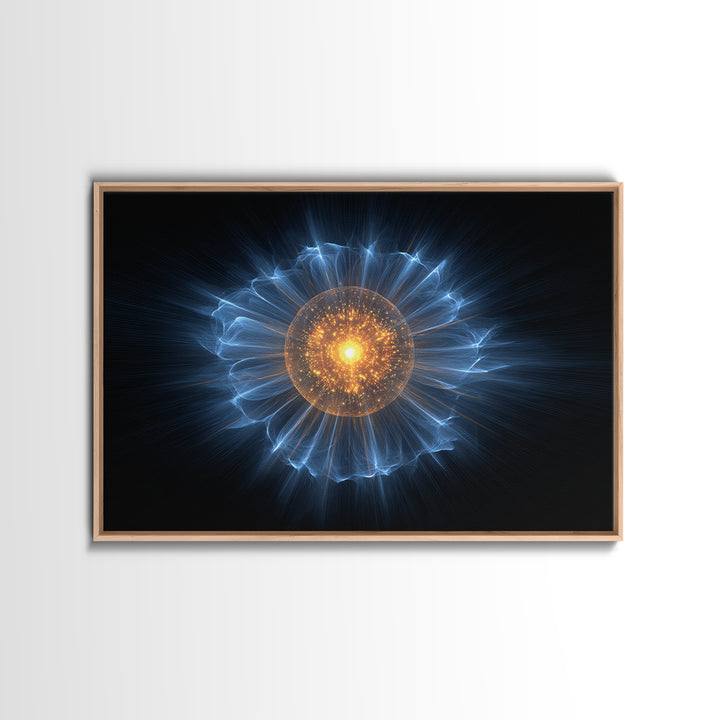 Blue Electric Plasma Orb Wall Art, Cosmic Abstract Art Print, Modern Space Poster, Orange Energy Decor, Sci Fi Office Decor