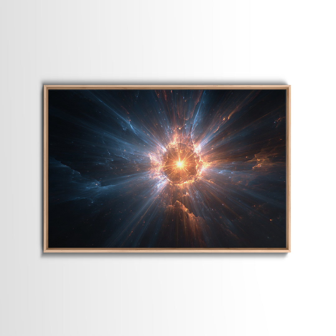 Cosmic Starburst Nebula Framed Canvas Print, Modern Wall Art, Space Abstract Art, Sci Fi Galaxy Decor For Living Room Decor