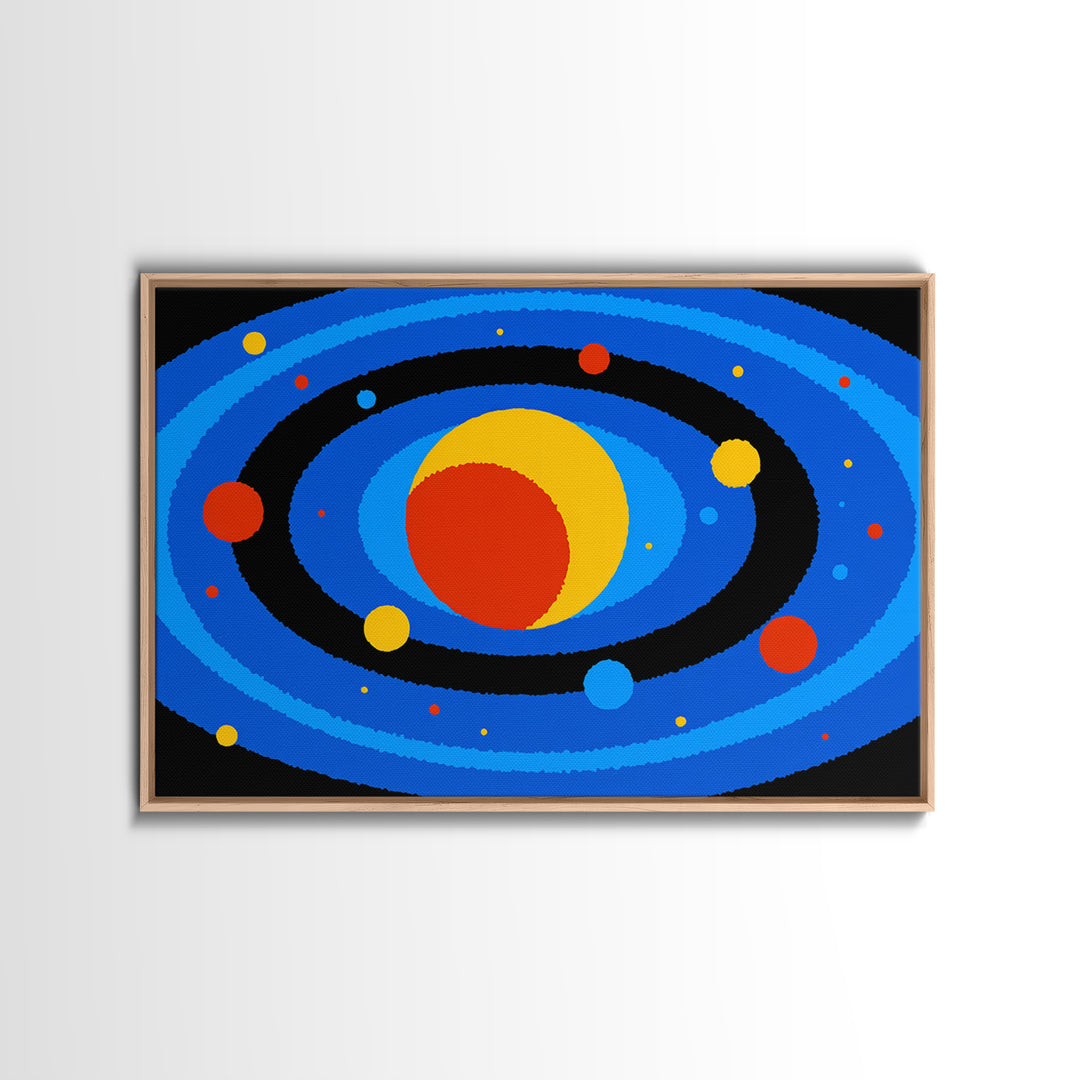 Blue Solar System Planets Wall Art, Midcentury Modern Art Print, Retro Space Poster, Colorful Kids Room Galaxy Decor Gift