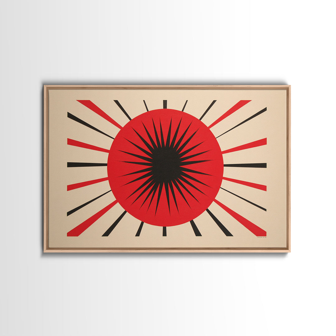 Red Black Atomic Sun Wall Art, Midcentury Modern Decor, Retro Geometric Print, Starburst MCM Office Decor Canvas Print Gift