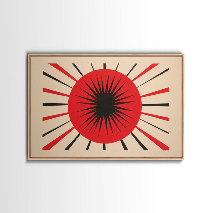 Red Black Atomic Sun Wall Art, Midcentury Modern Decor, Retro Geometric Print, Starburst MCM Office Decor Canvas Print Gift