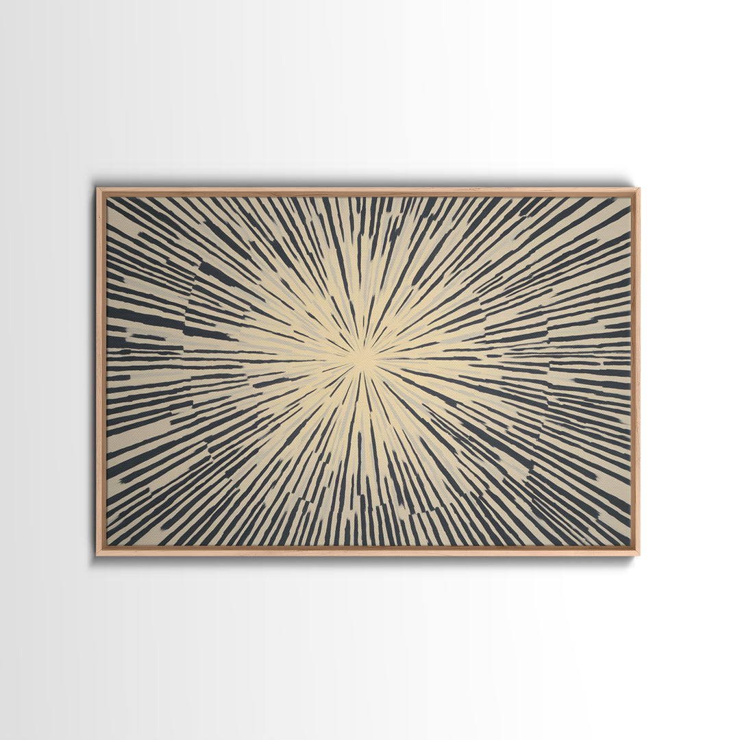 Cream Black Radial Burst Canvas Print, Midcentury Modern Wall Art, Retro Geometric Poster, Neutral MCM Home Office Decor