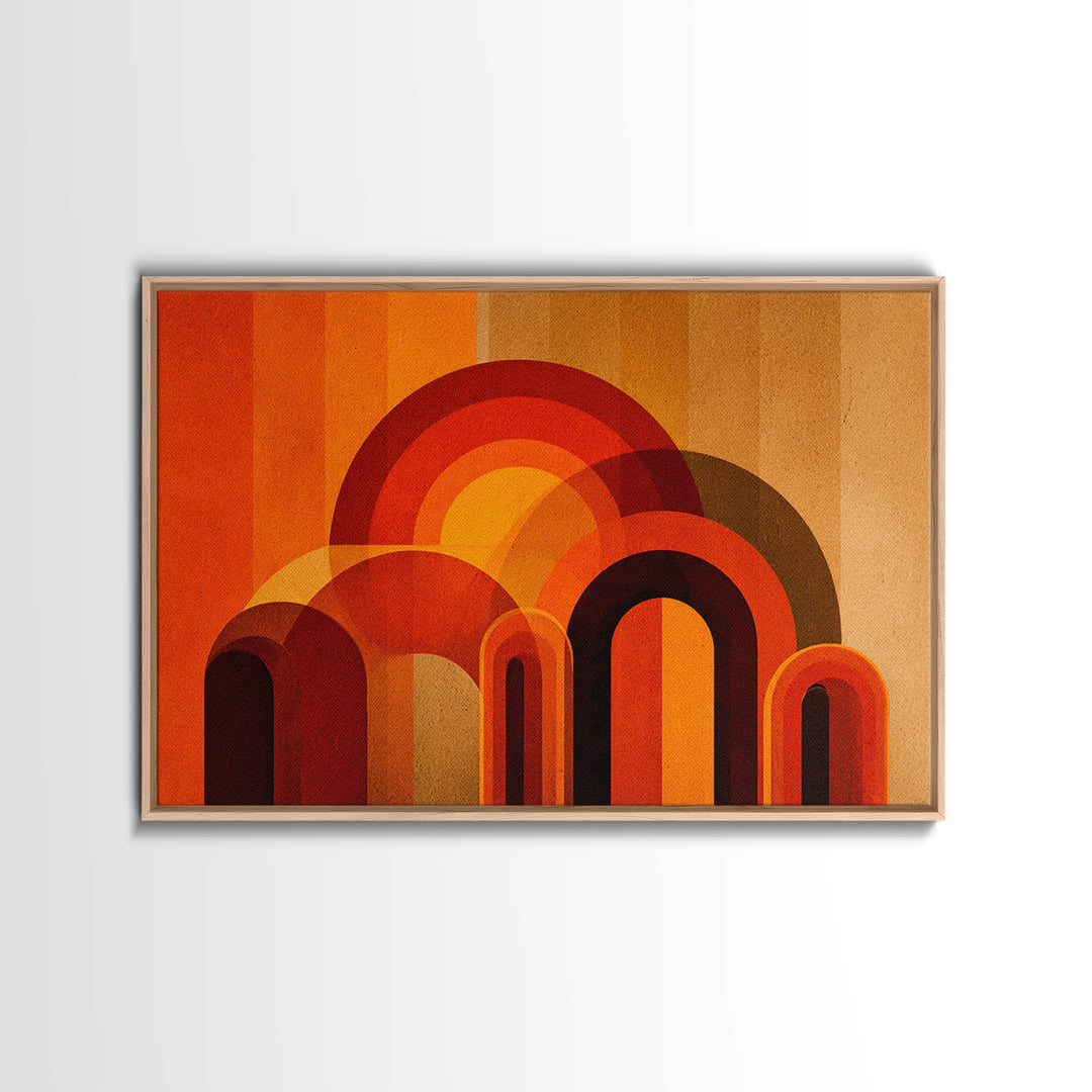 Retro Orange Abstract Arches And Circles Wall Art, Midcentury Modern Geometric Print, Bold 70s Decor For Living Room And Office
