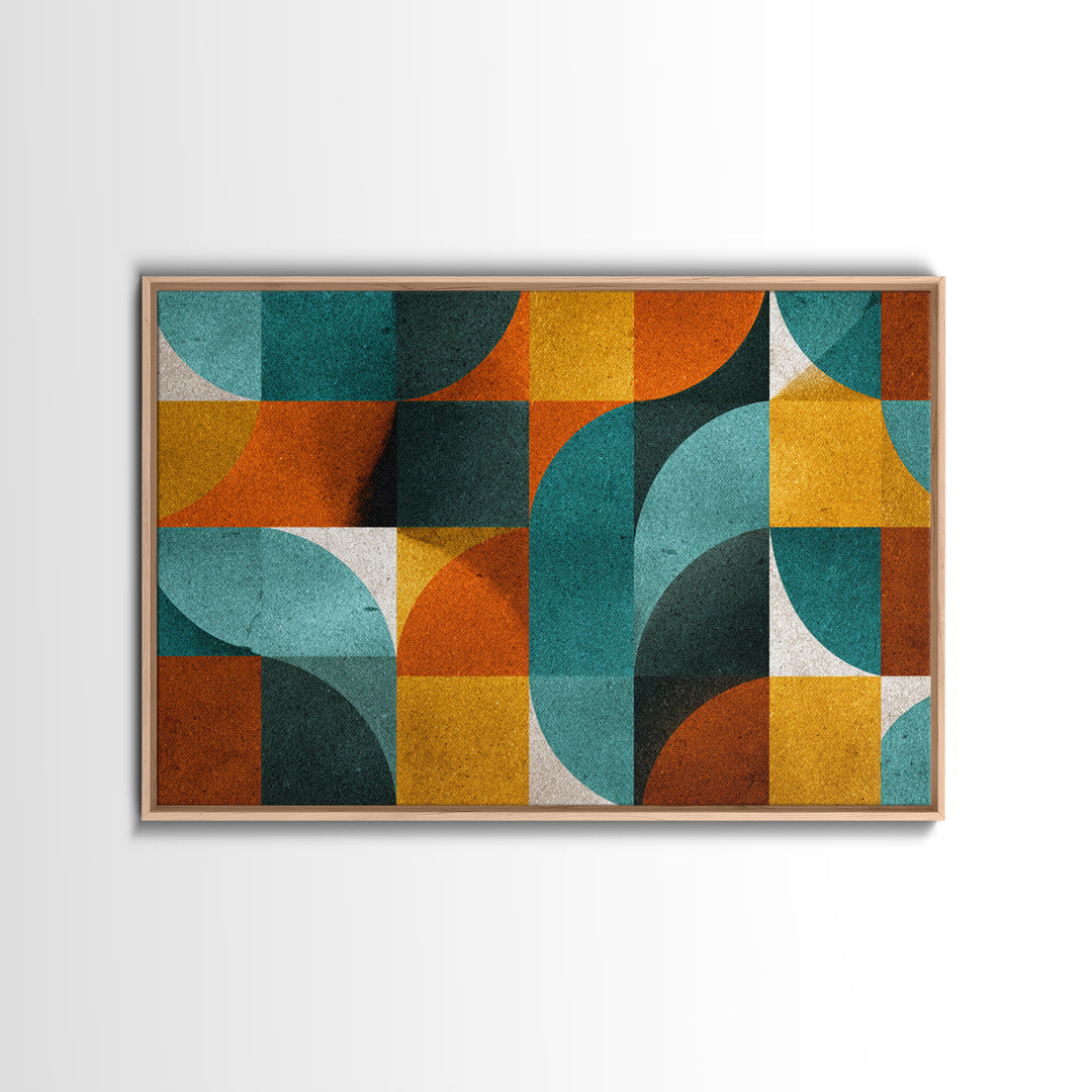Teal Orange Mustard Geometric Arches Wall Art, Midcentury Modern Art Print, Retro MCM Decor, Abstract Living Room Poster