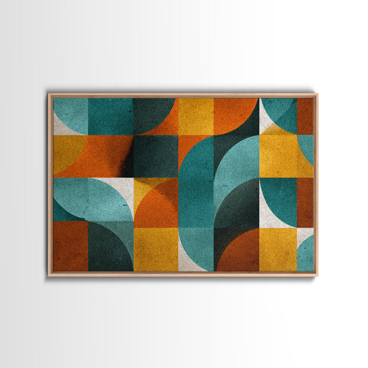 Teal Orange Mustard Geometric Arches Wall Art, Midcentury Modern Art Print, Retro MCM Decor, Abstract Living Room Poster