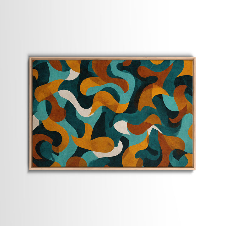 Teal Mustard Rust Organic Shapes Canvas Print, Midcentury Modern Abstract Art, Retro Wall Decor, Funky Living Room Poster
