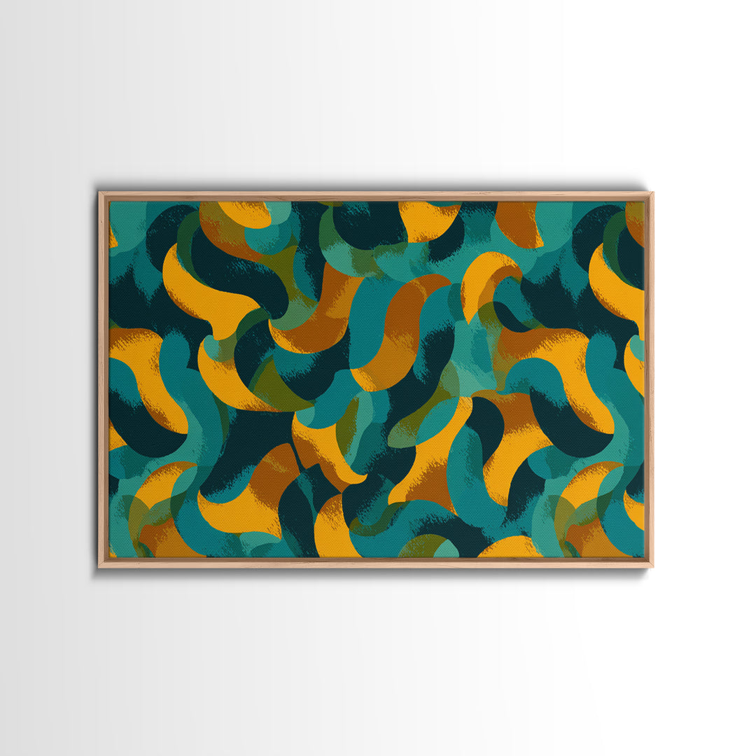 Teal Gold Navy Brushstroke Canvas Print, Midcentury Abstract Art, Modern Retro Wall Decor, Colorful MCM Home Office Poster