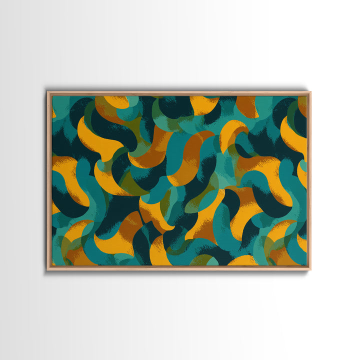 Teal Gold Navy Brushstroke Canvas Print, Midcentury Abstract Art, Modern Retro Wall Decor, Colorful MCM Home Office Poster