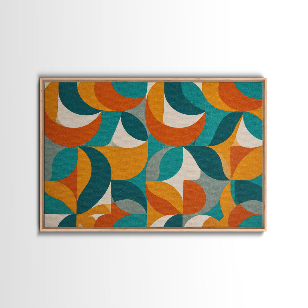 Orange Teal Mustard Circle Tiles Canvas Print, Midcentury Modern Wall Art, Retro MCM Decor, Geometric Abstract Living Room Poster