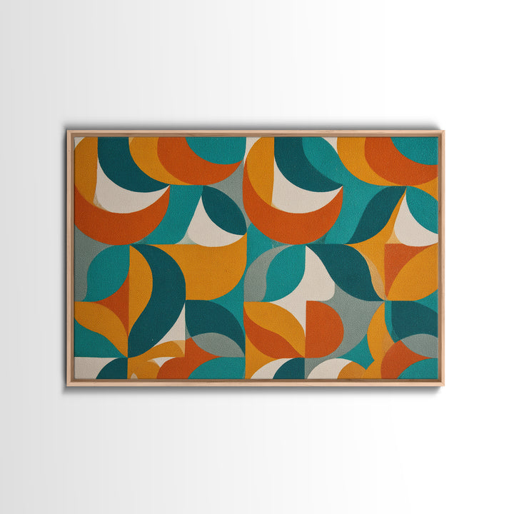 Orange Teal Mustard Circle Tiles Canvas Print, Midcentury Modern Wall Art, Retro MCM Decor, Geometric Abstract Living Room Poster