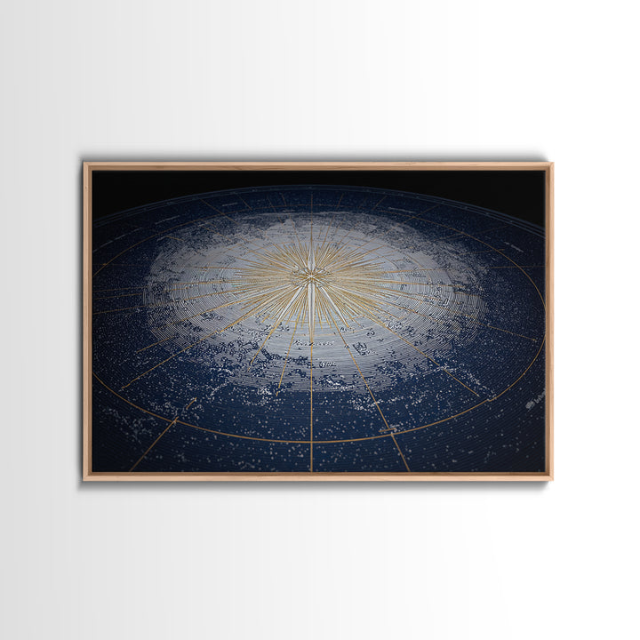 Blue Gold Radiant Star Map Canvas Print, Celestial Compass Wall Art, Modern Cosmic Decor, Astronomy Living Room Poster Gift