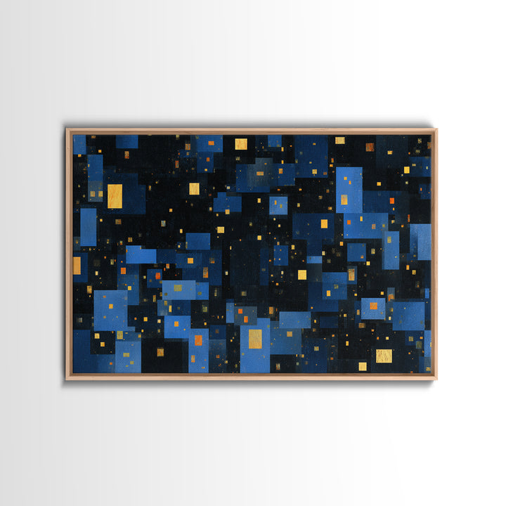Abstract Blue City Blocks Wall Art, Geometric Night Skyline Print, Modern Abstract Art, MCM Wall Art, Office Decor, Blue Art