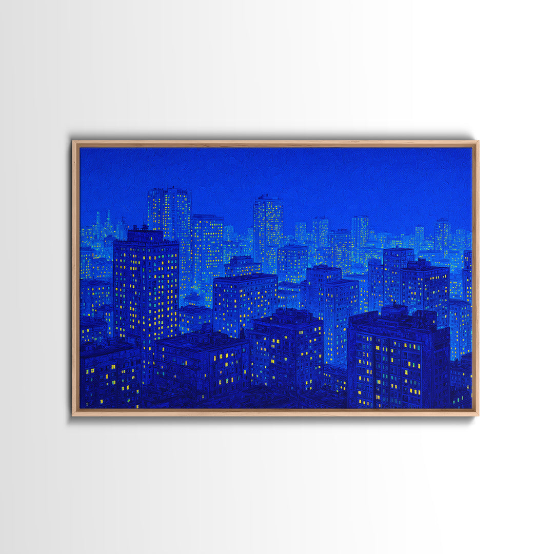 Electric Blue Cityscape Wall Art, Urban Skyline Canvas Print, Modern Art Poster, Living Room Decor, Home Office Art, Blue Art