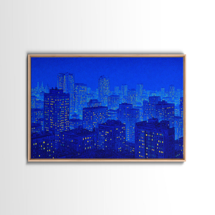 Electric Blue Cityscape Wall Art, Urban Skyline Canvas Print, Modern Art Poster, Living Room Decor, Home Office Art, Blue Art