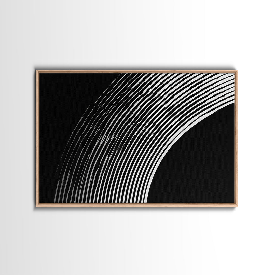 Black And White Concentric Arc Lines Wall Art, Minimalist Abstract Print, Modern Geometric Decor, Office Wall Decor, MCM Home Decor