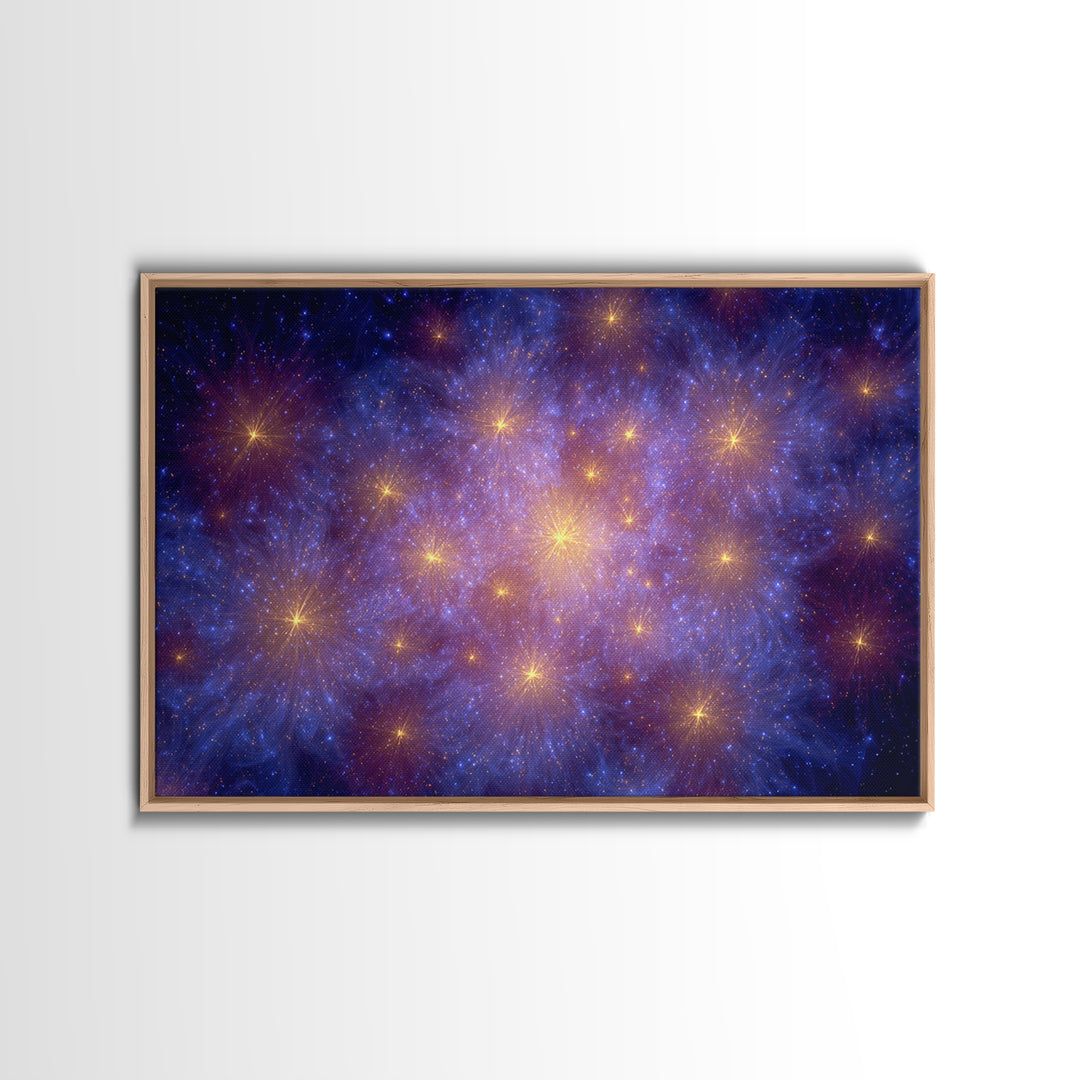 Blue Purple Galaxy Starfield Framed Canvas Print, Cosmic Abstract Wall Art, Modern Home Decor, Bedroom Art, Digital Art, Print