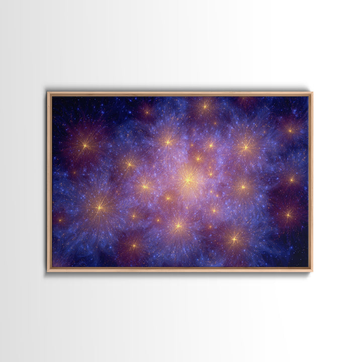 Blue Purple Galaxy Starfield Framed Canvas Print, Cosmic Abstract Wall Art, Modern Home Decor, Bedroom Art, Digital Art, Print
