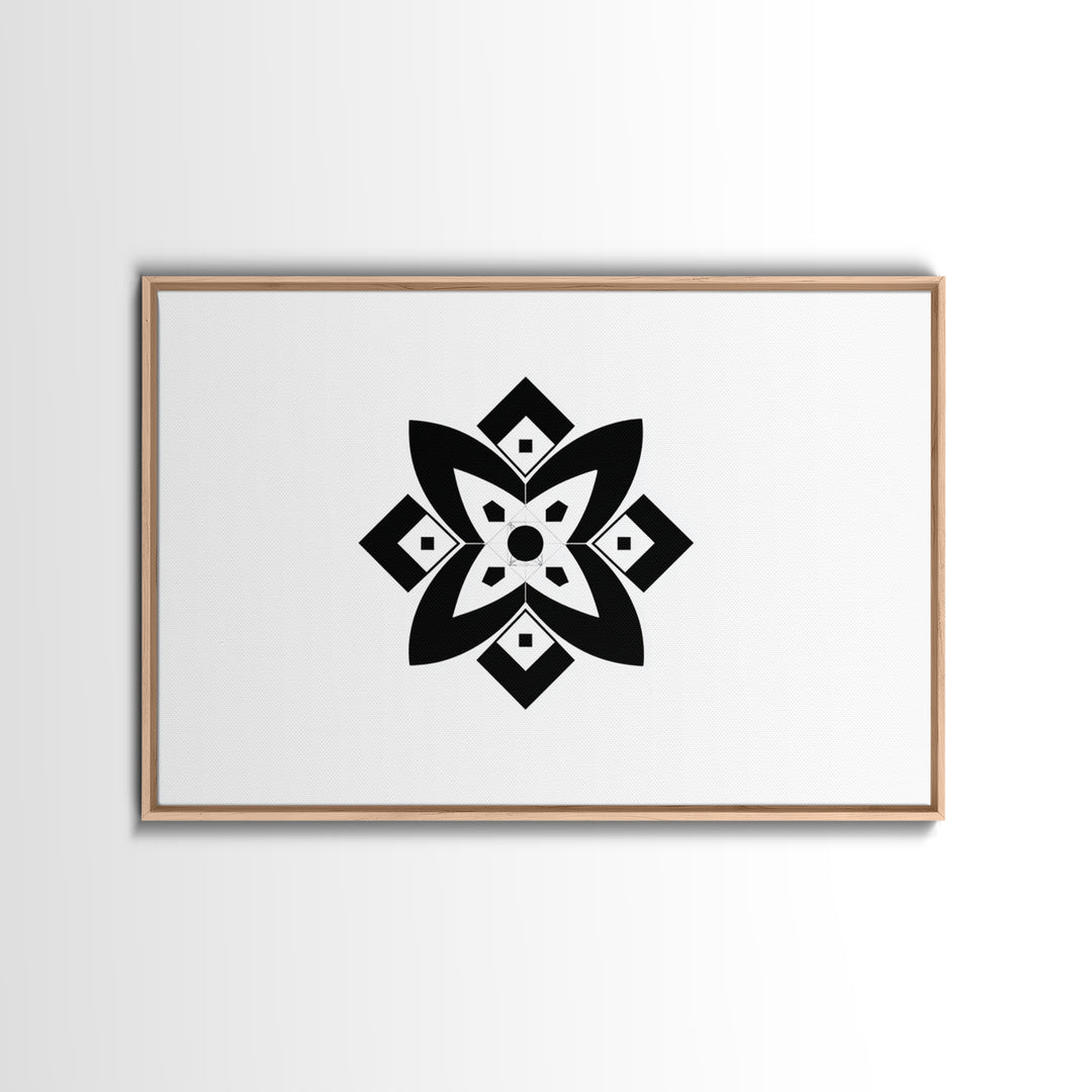 Black And White Geometric Flower Wall Art, Minimalist Art Print, Midcentury Modern Abstract Poster, Symmetrical Decor, Office Decor