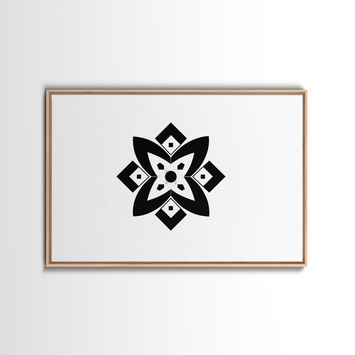 Black And White Geometric Flower Wall Art, Minimalist Art Print, Midcentury Modern Abstract Poster, Symmetrical Decor, Office Decor