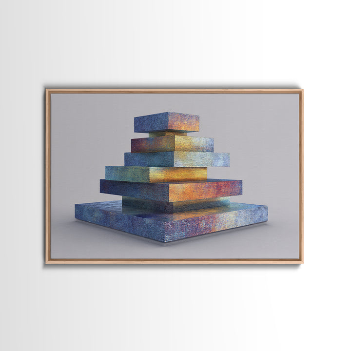 Stacked Iridescent Geometric Sculpture Canvas Print, Modern Abstract Art, Midcentury Decor, Colorful MCM Statement Piece