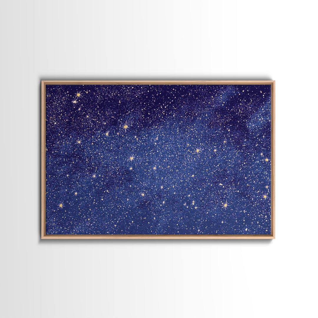 Blue Purple Galaxy Star Field Canvas Print, Celestial Space Abstract Art, Modern Wall Art, Cosmic Retro Bedroom Decor Gift