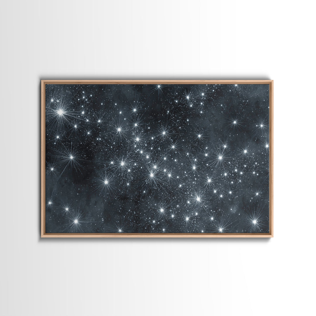 Monochrome Silver Starry Night Wall Art, Black White Space Abstract Art Print, Modern Wall Decor, Moody Bedroom Art Poster