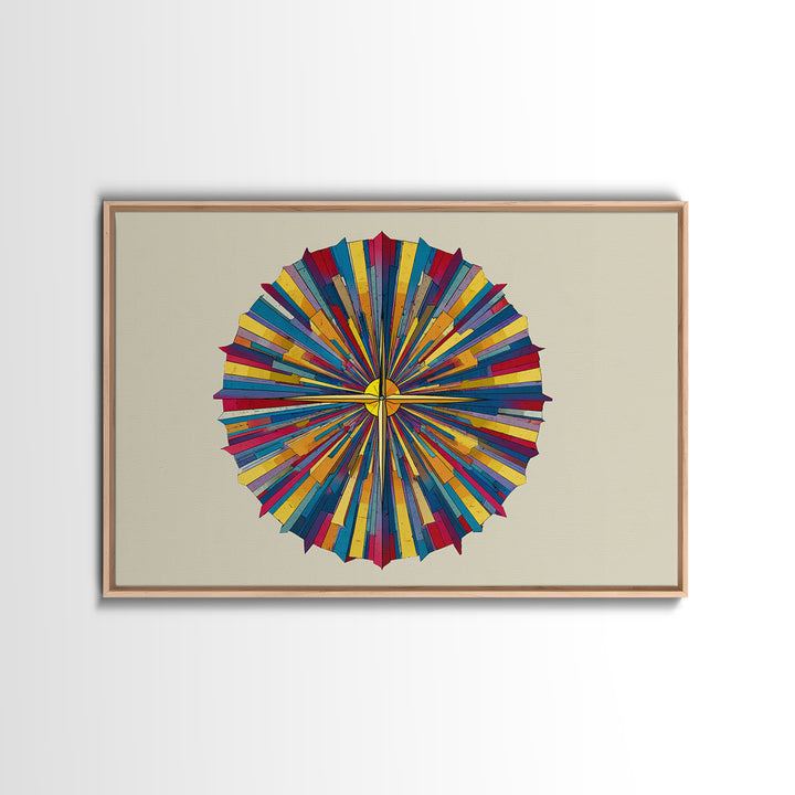 Colorful Radial Circle Burst Canvas Print, Midcentury Modern Abstract Art, Geometric Wall Art, Retro MCM Home Decor Poster