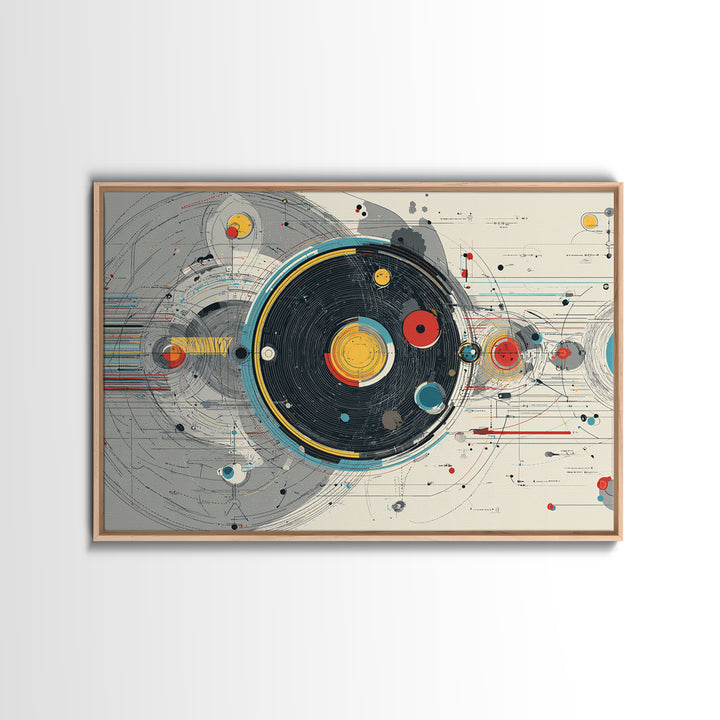 Retro Futuristic Orbital Circles Framed Canvas Print, Midcentury Modern Abstract Art, Geometric Wall Art, MCM Decor, Living Room Art