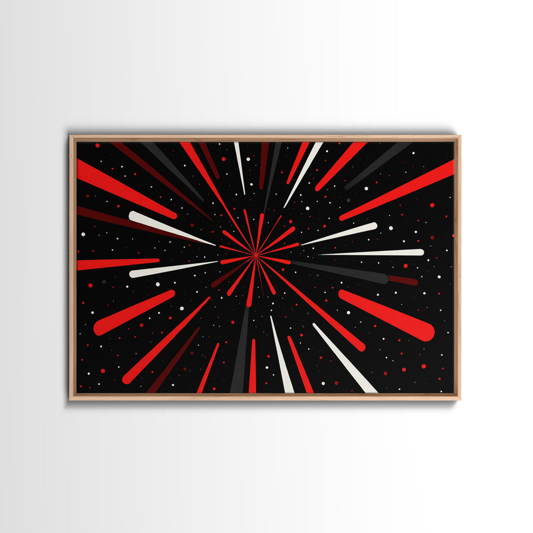 Red Warp Speed Starburst Canvas Print, Sci Fi Wall Art, Retro Wall Decor, Modern Abstract Art, Black Space Poster Gift For Him