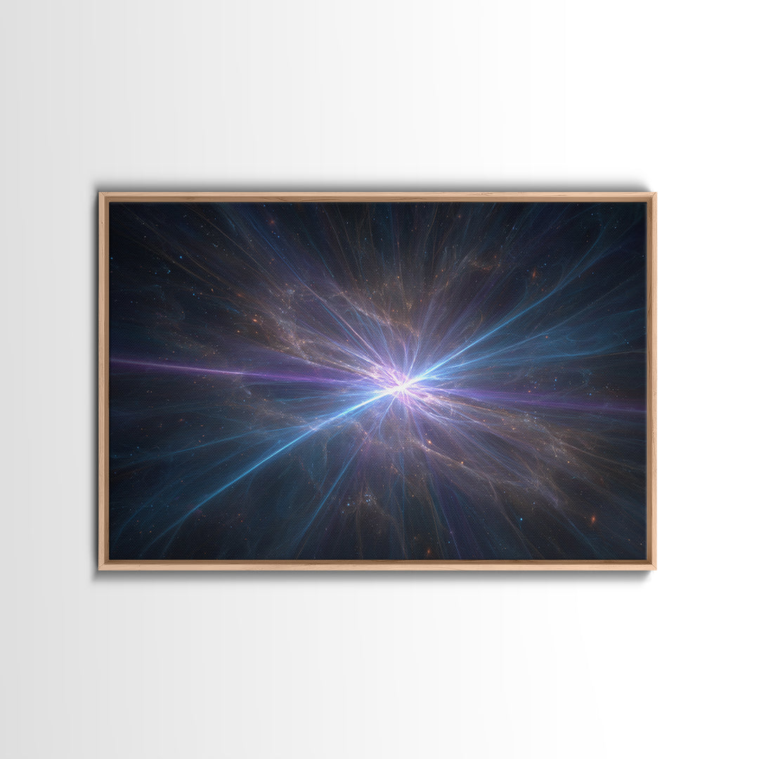 Luminous Nebula Light Burst Wall Art, Space Abstract Art, Framed Canvas Print, Modern Wall Art, Blue Cosmic Decor Poster Gift