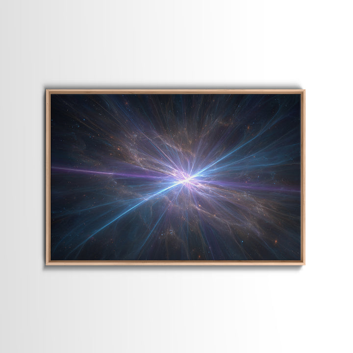 Luminous Nebula Light Burst Wall Art, Space Abstract Art, Framed Canvas Print, Modern Wall Art, Blue Cosmic Decor Poster Gift