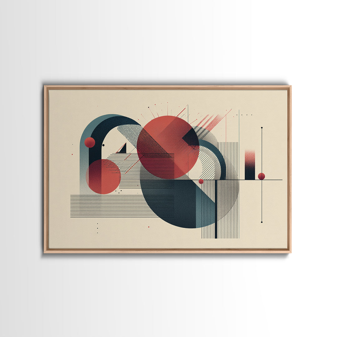 Red Teal Bauhaus Geometry Wall Art, Midcentury Modern Abstract Art Print, Geometric MCM Wall Decor, Office Decor, Modern Home Decor