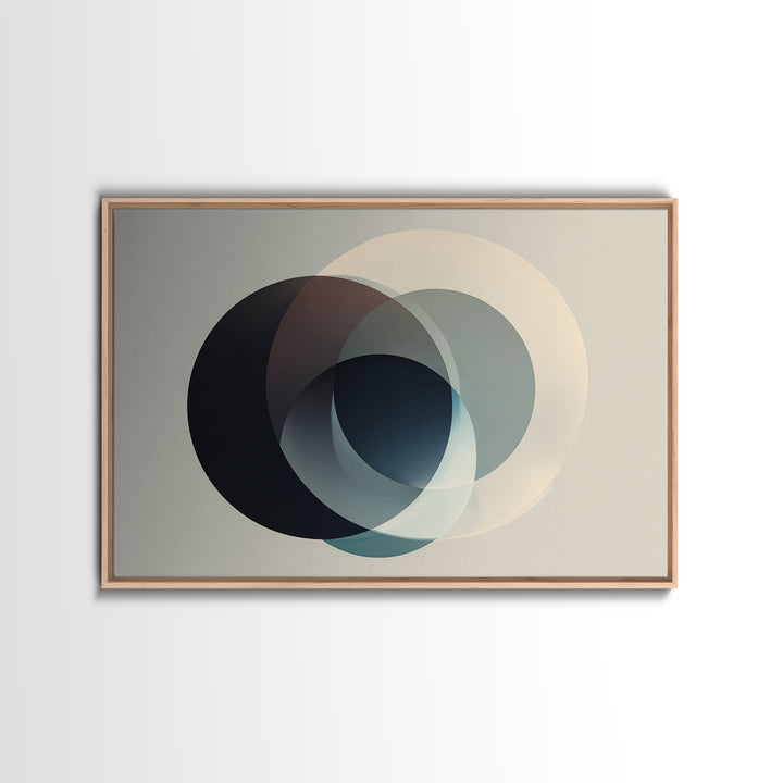Neutral Overlapping Circle Framed Canvas Print, Minimalist Abstract Wall Decor, Modern Geometric Art, Beige Black Home Poster