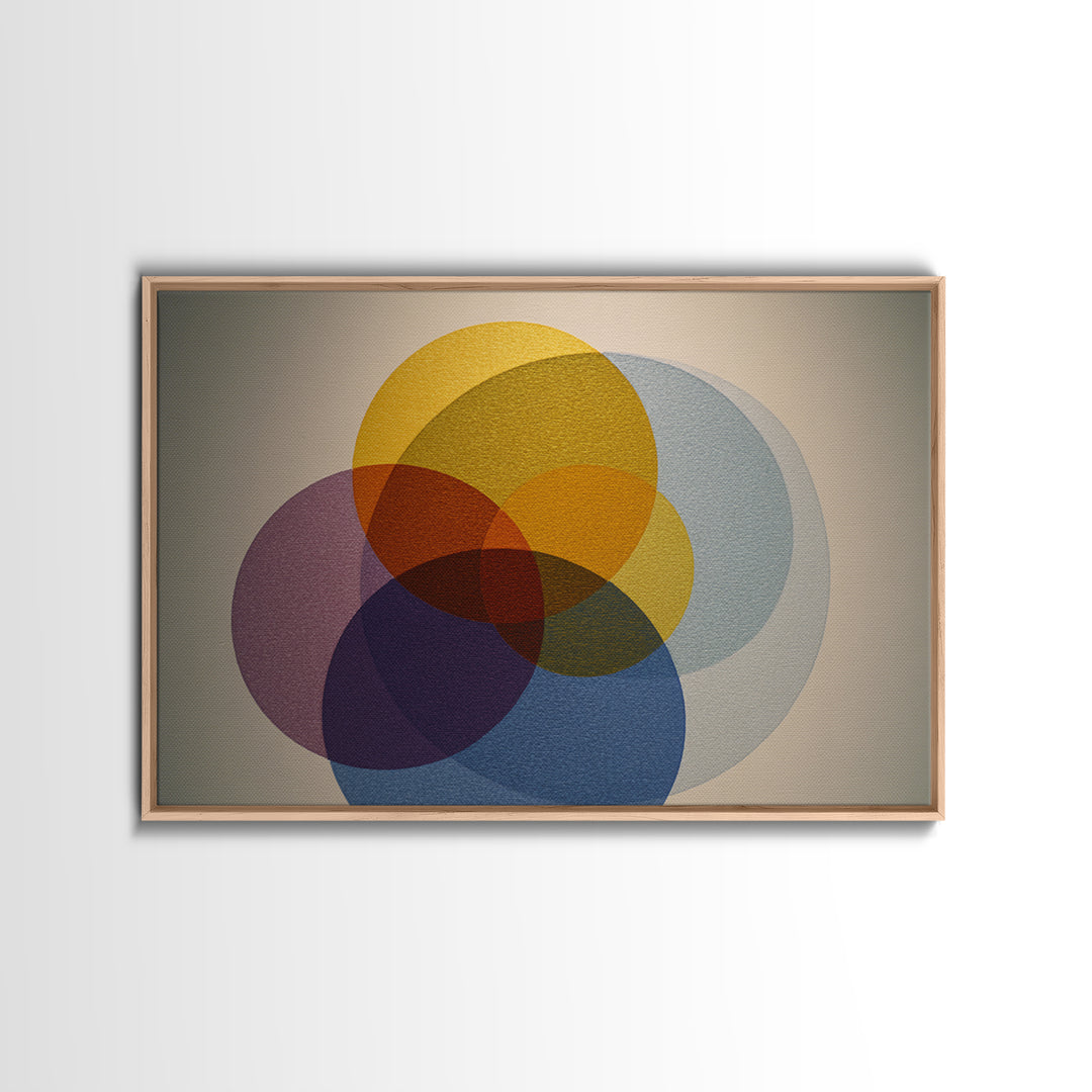 Layered Mustard Burgundy And Navy Circles Wall Art, Midcentury Modern Geometric Abstract MCM Living Room Decor Print And Poster