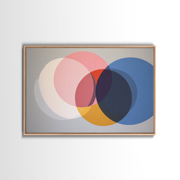 Soft Pink Cream Blue And Orange Circles Canvas Print, Midcentury Modern Geometric Abstract Wall Decor For Living Room Home Decor Poster