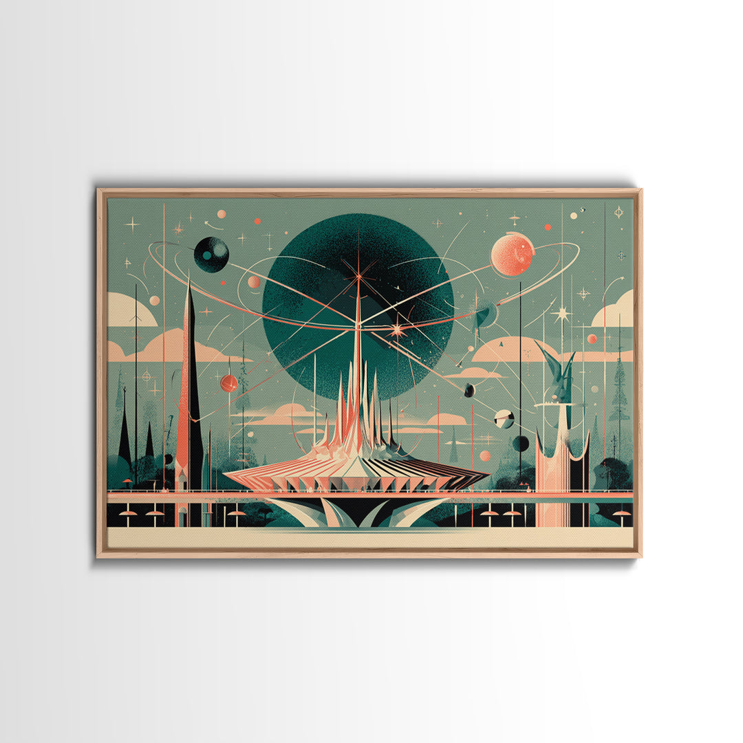 Atomic Futurist Pavilion Canvas Print, Midcentury Modern Wall Art, Retro Space Age Decor, Geometric MCM Architecture Poster