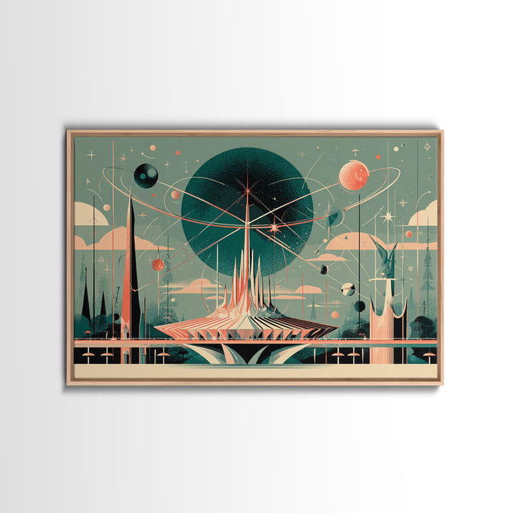 Atomic Futurist Pavilion Canvas Print, Midcentury Modern Wall Art, Retro Space Age Decor, Geometric MCM Architecture Poster