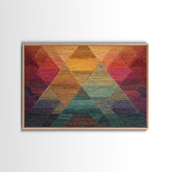 Textured Triangle Mountain Abstract Wall Art, Midcentury Modern Geometric Art Print, Colorful Decor, Framed Canvas Print