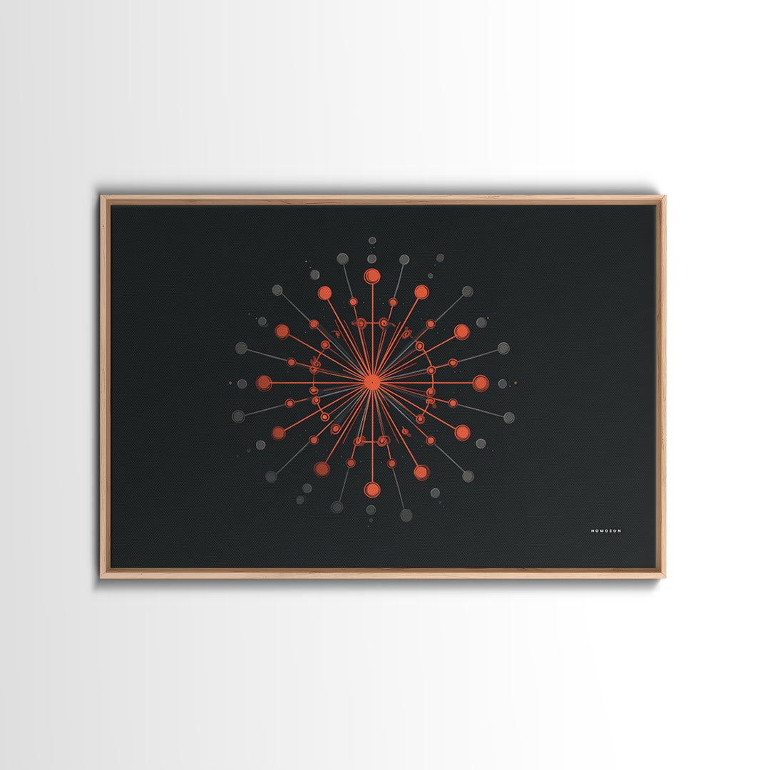 Red Orange Atomic Molecule Radial Canvas Print, Midcentury Modern Wall Art, Abstract Geometric Poster, Retro MCM Decor, Office Decor