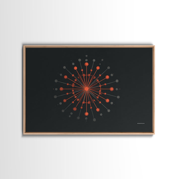 Red Orange Atomic Molecule Radial Canvas Print, Midcentury Modern Wall Art, Abstract Geometric Poster, Retro MCM Decor, Office Decor