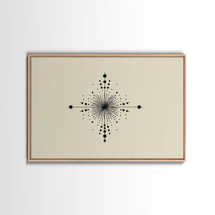 Minimal Black Dot Compass Starburst Canvas Print, Midcentury Modern Wall Art, Geometric Abstract Poster, Neutral MCM Decor