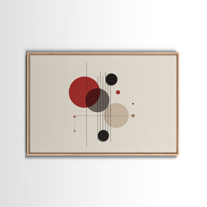 Red Beige Black Circle Balance Canvas Print, Midcentury Modern Wall Art, Bauhaus Geometric Abstract Poster, Retro Office Decor