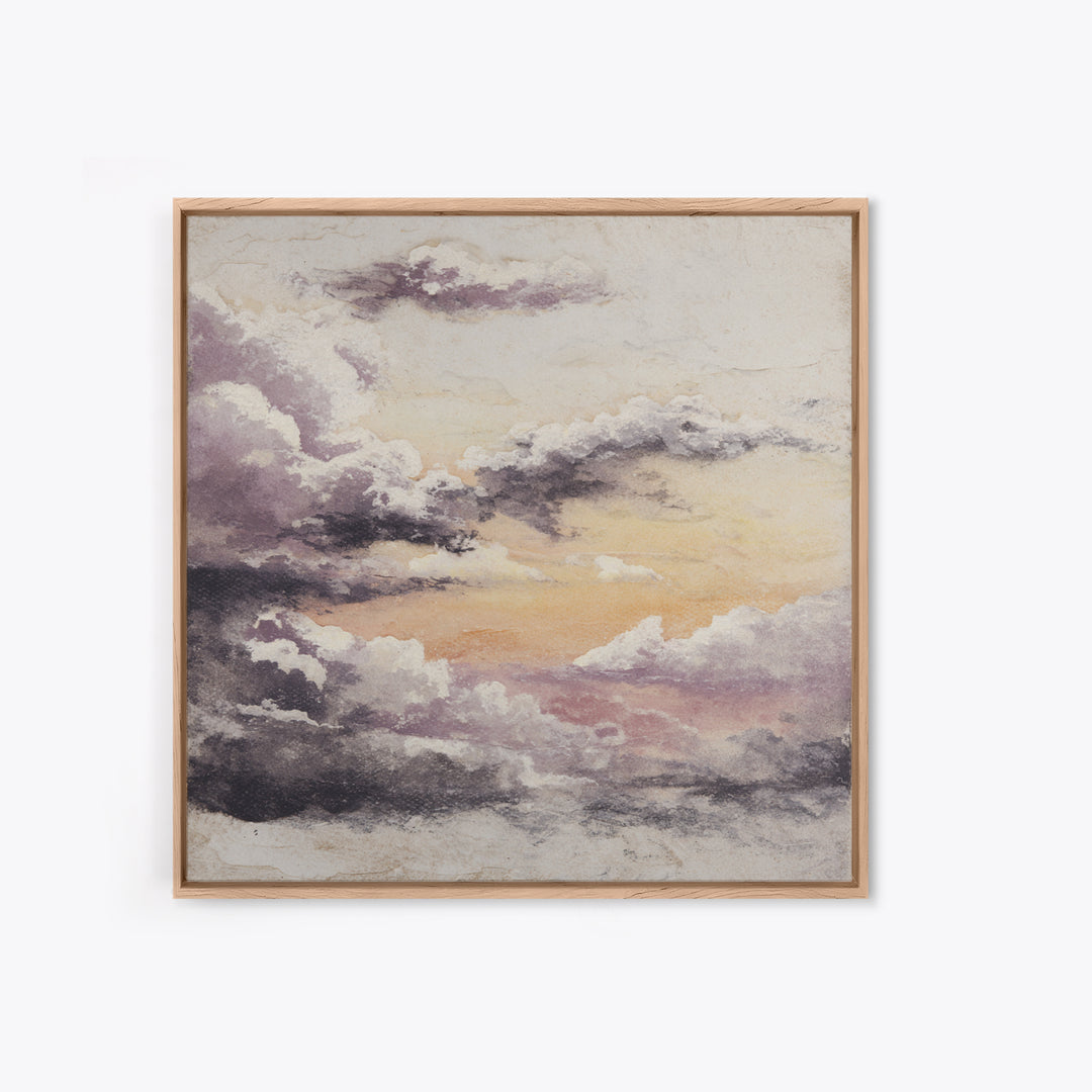 Gentle Cloudscape in Lavender and Cream Canvas Print, Meditation Art, Gallery Wall Art, Living Room Decor, Watercolor Art, MED-1x1-19