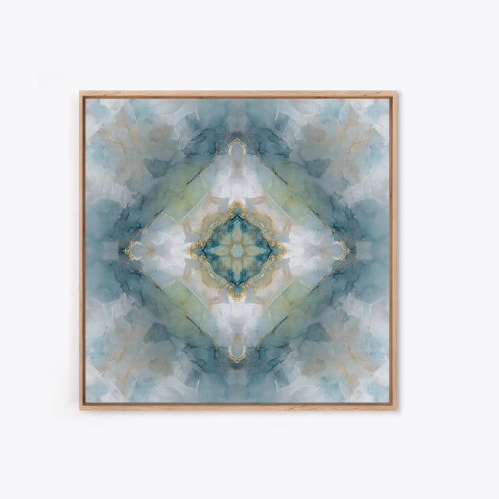 Mandala with Soft Gold and Indigo Symmetry Framed Canvas Print, Meditation Art, Zen Wall Art, Living Room Decor, Stillness, MED-1x1-2