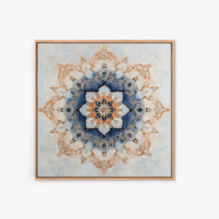 Mandala with Soft Gold and Indigo Symmetry Canvas Print, Meditation Art, Printable Artwork, Living Room Decor, Stillness, MED-1x1-26