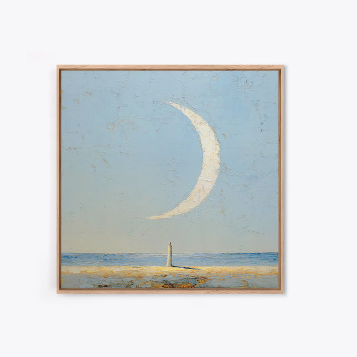 Single Seated Figure Beneath a Crescent Moon Canvas Print, Meditation Art, Statement Artwork, Living Room Decor, Stillness, MED-1x1-75
