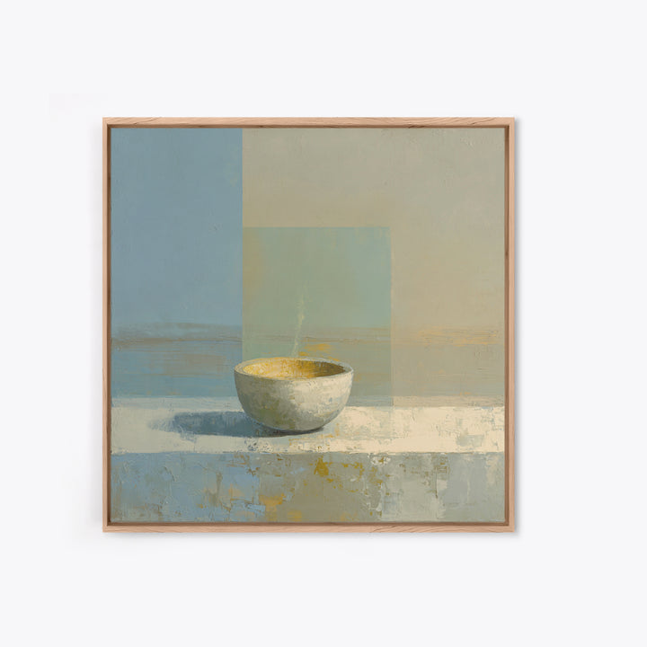 Tea Bowl and Steam Framed Canvas Print, Meditation Art, Wall Art, Living Room Decor, Oil Painting, Stillness, Boho Wall Decor, MED-1x1-93