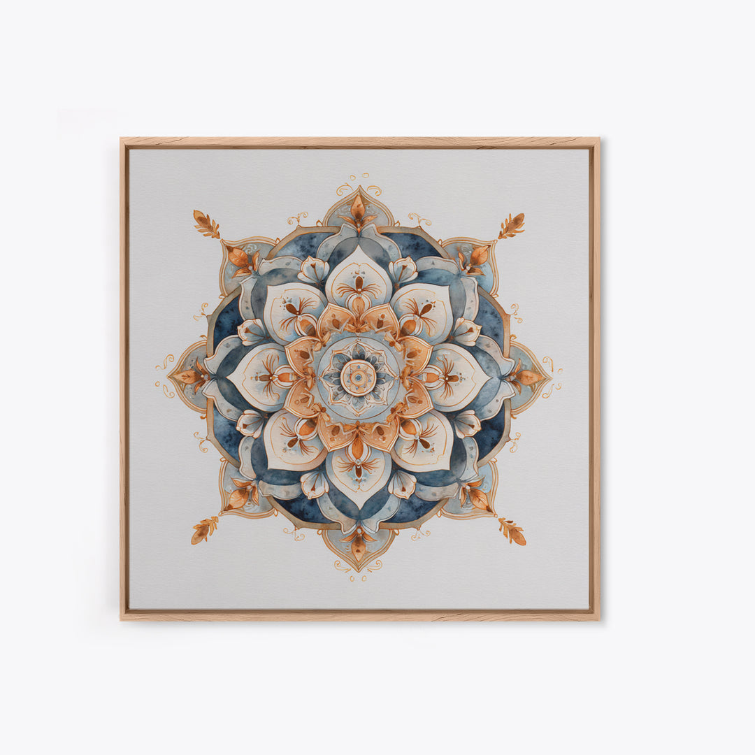 Mandala with Soft Gold and Indigo Symmetry Canvas Print, Meditation Art, Room Decor, Living Room Decor, Fine Art, Stillness, MED-1x1-98