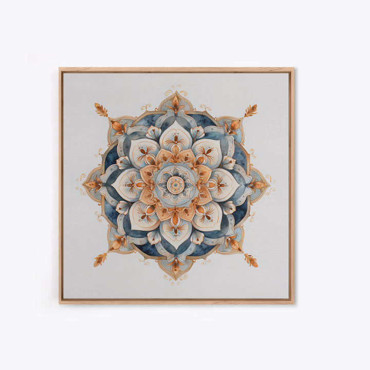 Mandala with Soft Gold and Indigo Symmetry Canvas Print, Meditation Art, Room Decor, Living Room Decor, Fine Art, Stillness, MED-1x1-98